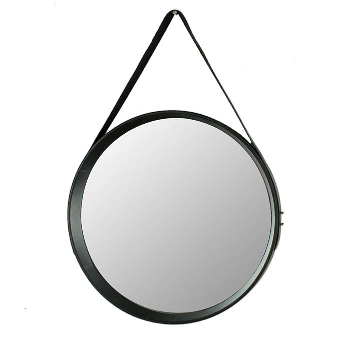 bathroom mirror with lights leather strap